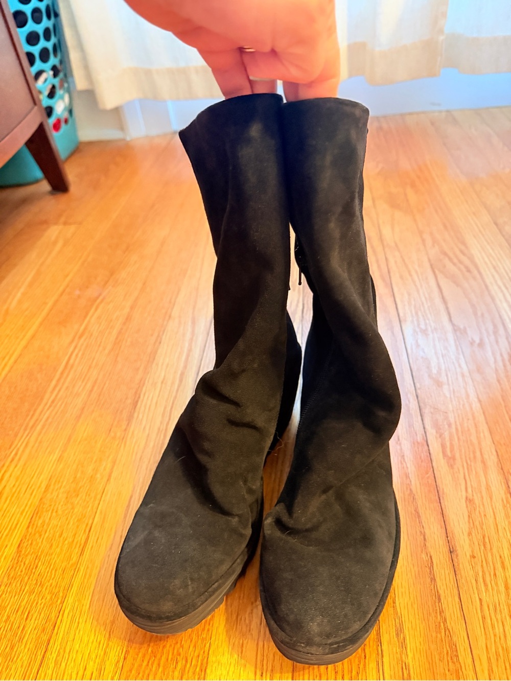 Fly London Black Suede Wedge Mid-Calf Boots - Picture 2 of 8